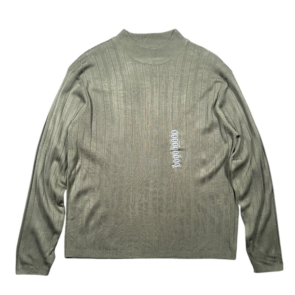 Linea Uomo Mock Neck Sweater Mens XL Olive Green New Ribbed Knit Long Sleeve